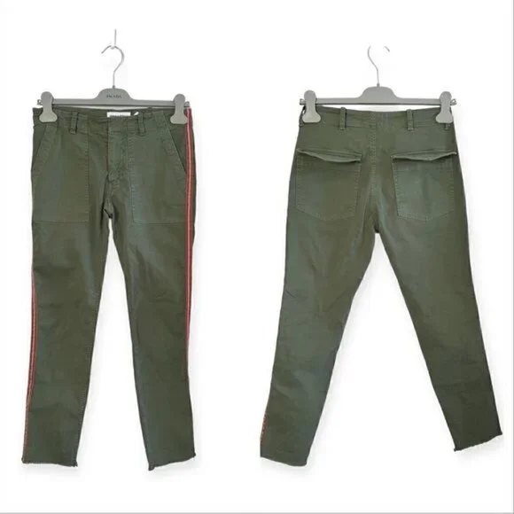 Nili‎ Lotan Jenna Pant With Side Tape, Camo Green with red tape, Size 0